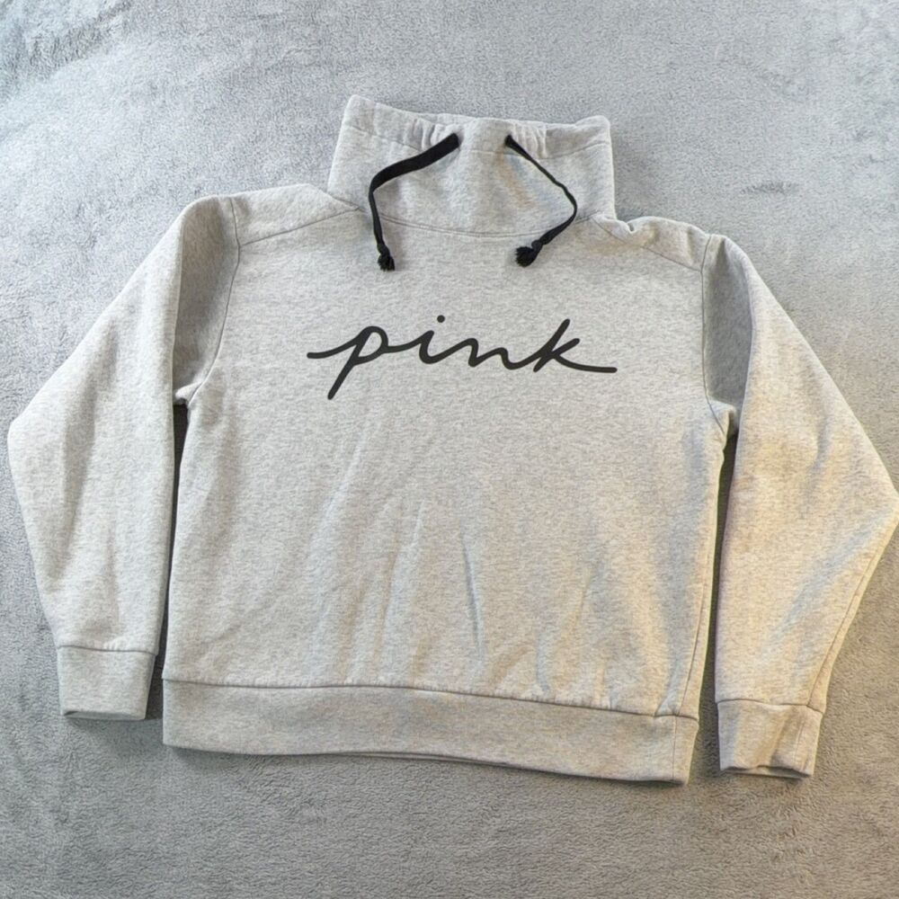 Victoria's Secret PINK Hoodie Womens XS Gray Pullover Logo Long Sleeve Jersey